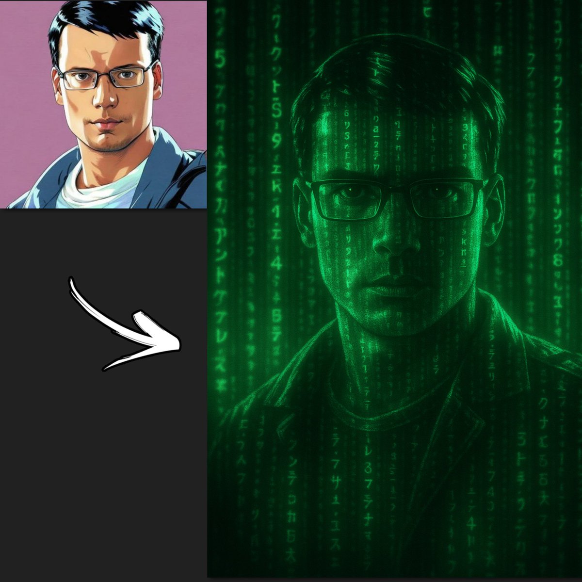 This Image into a Digital Matrix-style Scene