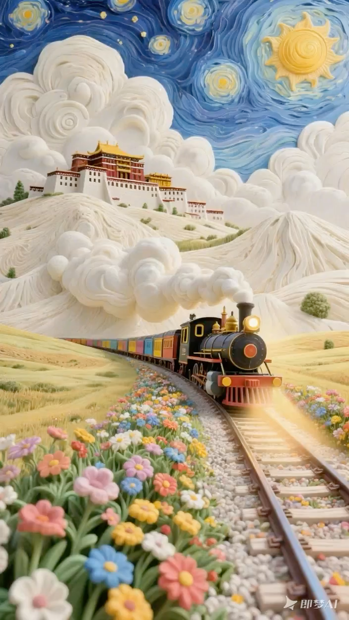 Cream Texture Van Gogh Dream Train