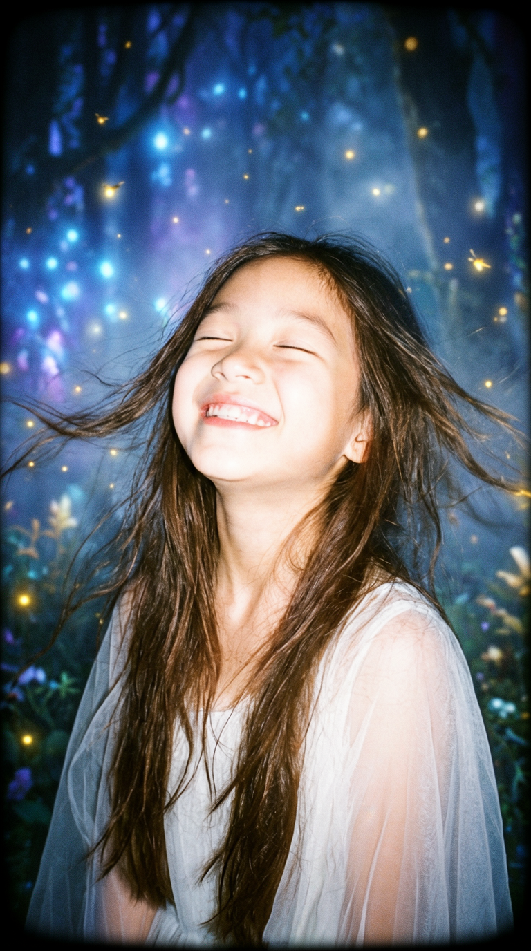 Dreamy Girl Smiling in the Breeze