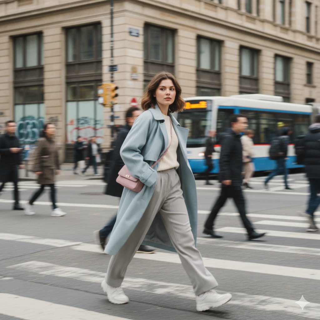 CINEMATIC STREET PHOTOGRAPHY STYLISH YOUNG WOMAN in MOTION URBAN ENVIRONMENT MOTION