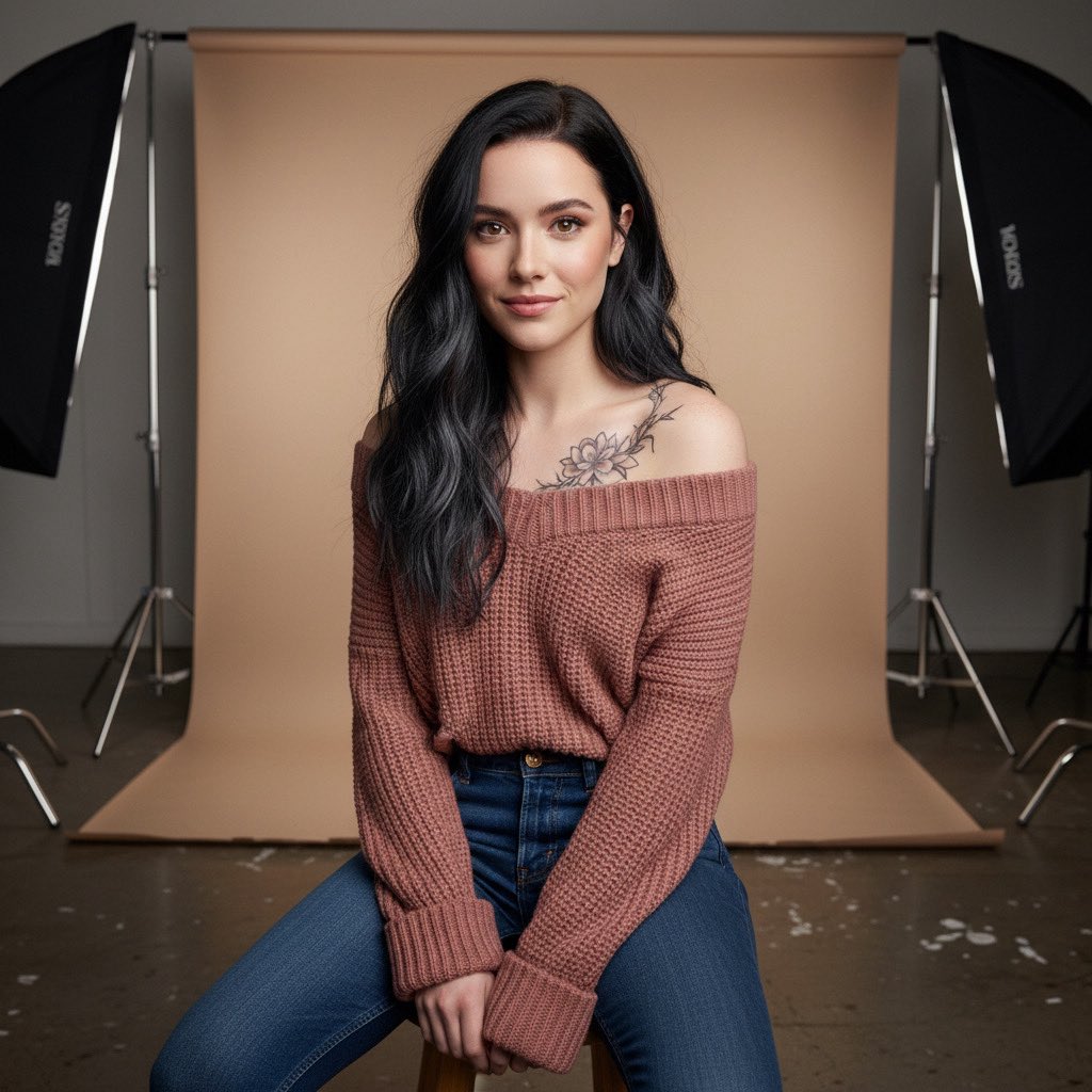 Behind the Scenes Rose Sweater Portrait