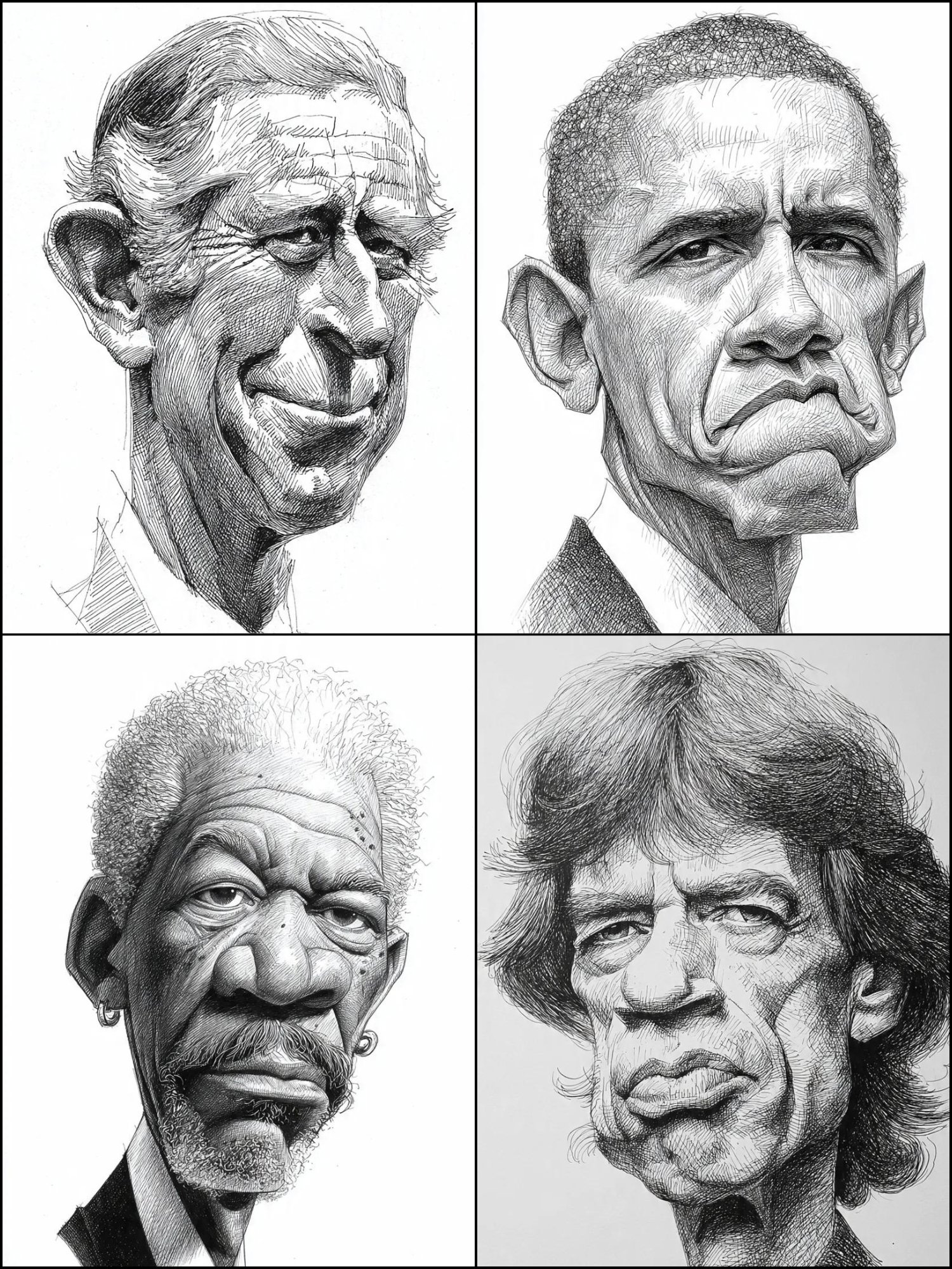 Style Type Hand-drawn Caricature Technique Cross-hatching Fine Ink Lines Mood Serious