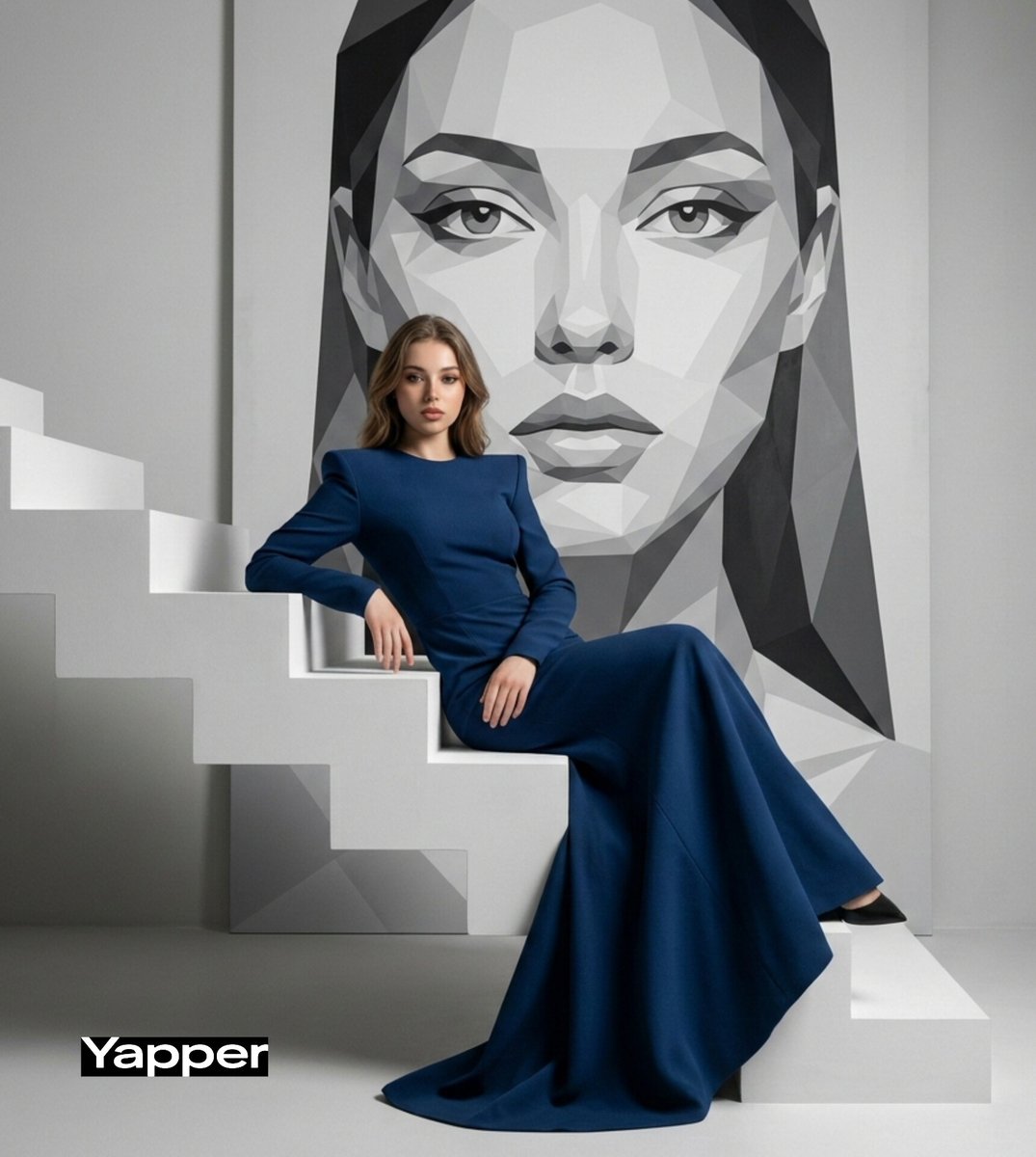 Dark Blue Couture Geometric Portrait