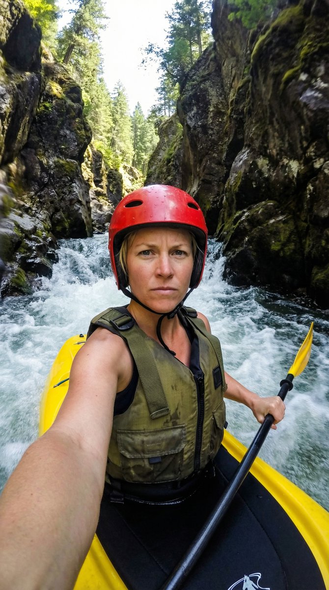 Rapids Canyon Blonde Kayak Selfie of a girl