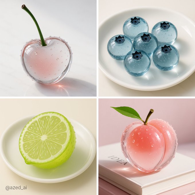 Hyper-realistic Fruit Name Made of Translucent Glass Smooth Rounded Surface with
