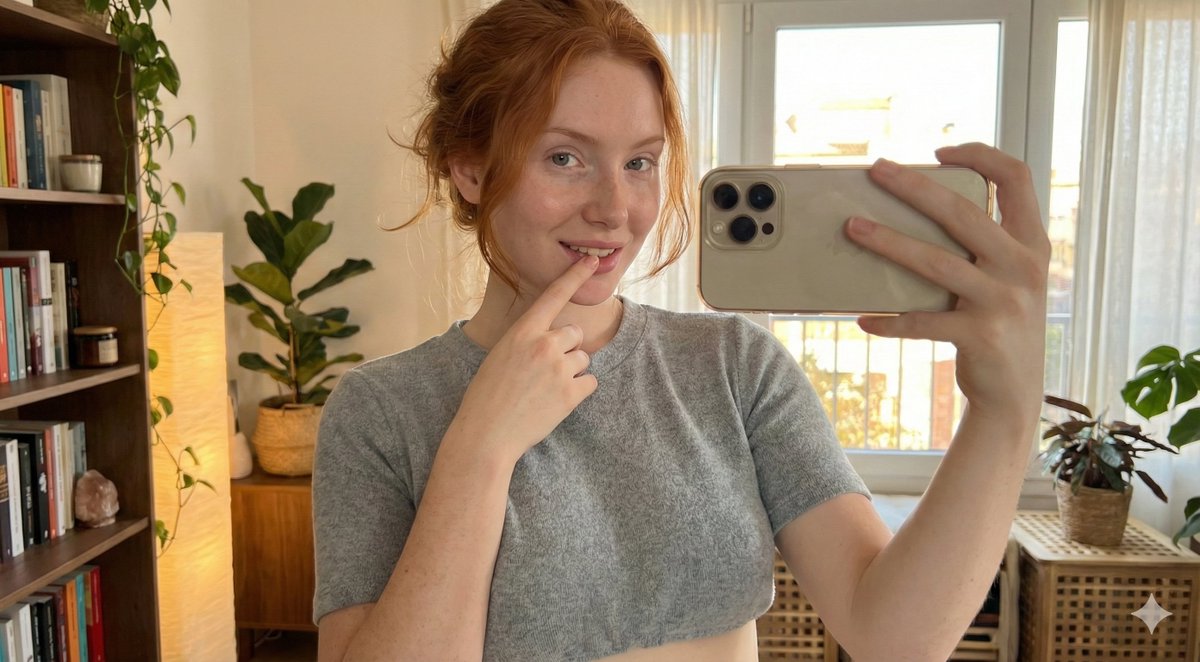 Cozy Home Redhead Playful Selfie of a girl