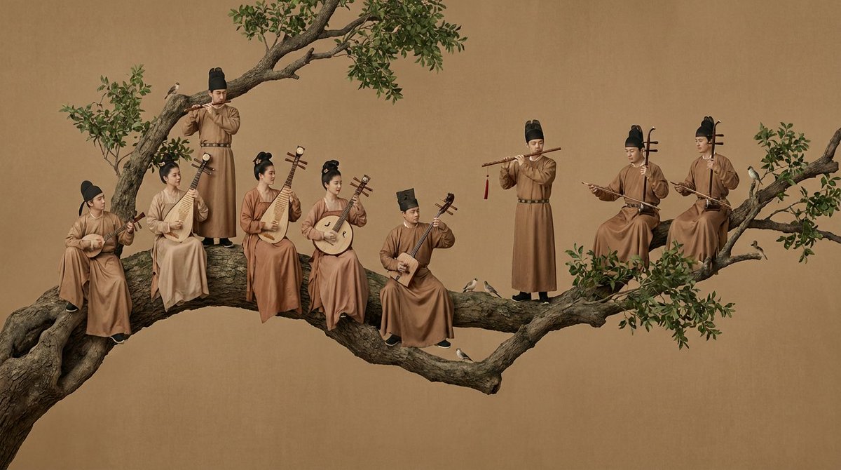 Court Orchestra in Performing on a Tree Branch