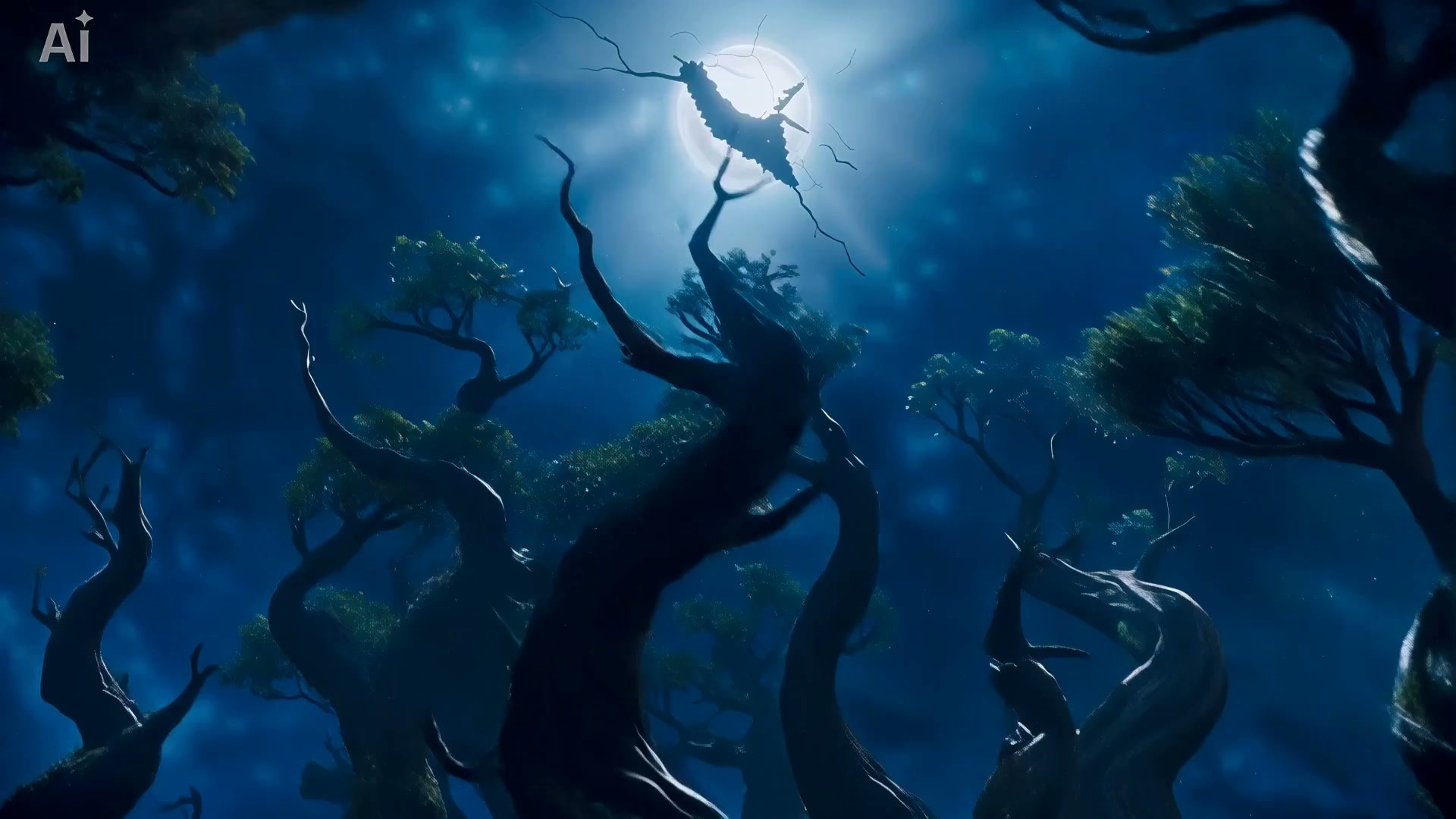 Mysterious Wanderer in Midnight Fog Forest