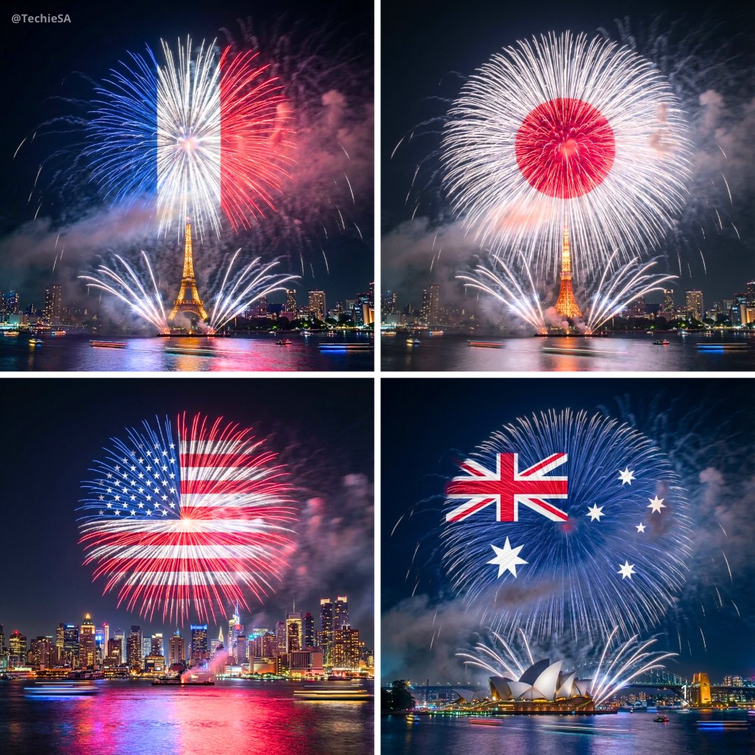 Ultra-realistic 4K Photograph of a Spectacular Fireworks Display over LANDMARK at