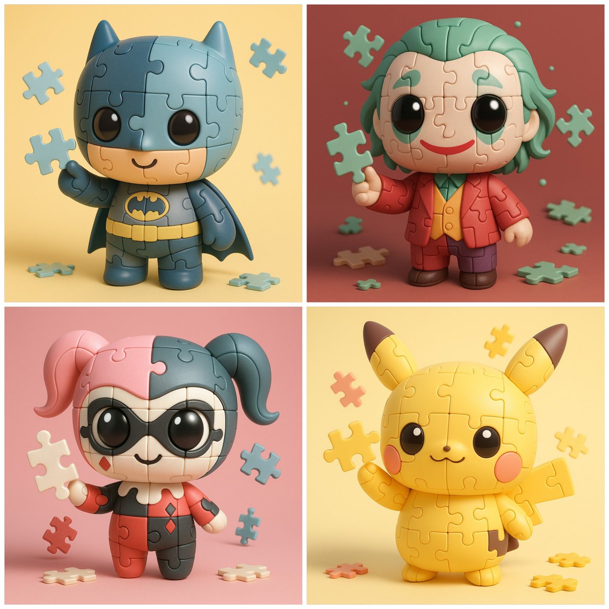 SUBJECT Chibi-style CHARACTER NAME Reimagined as a Puzzle Toy Character Ultra-cute