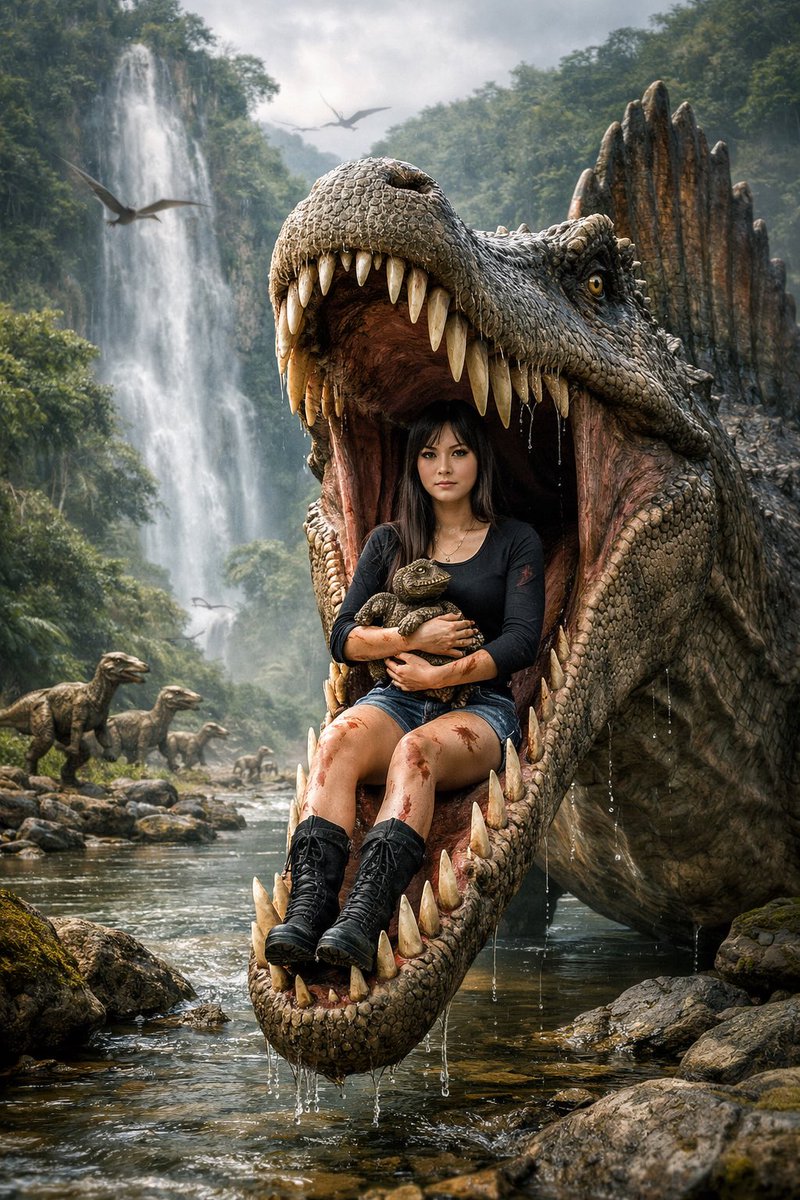 Fierce Girl in Spinosaurus Jaws