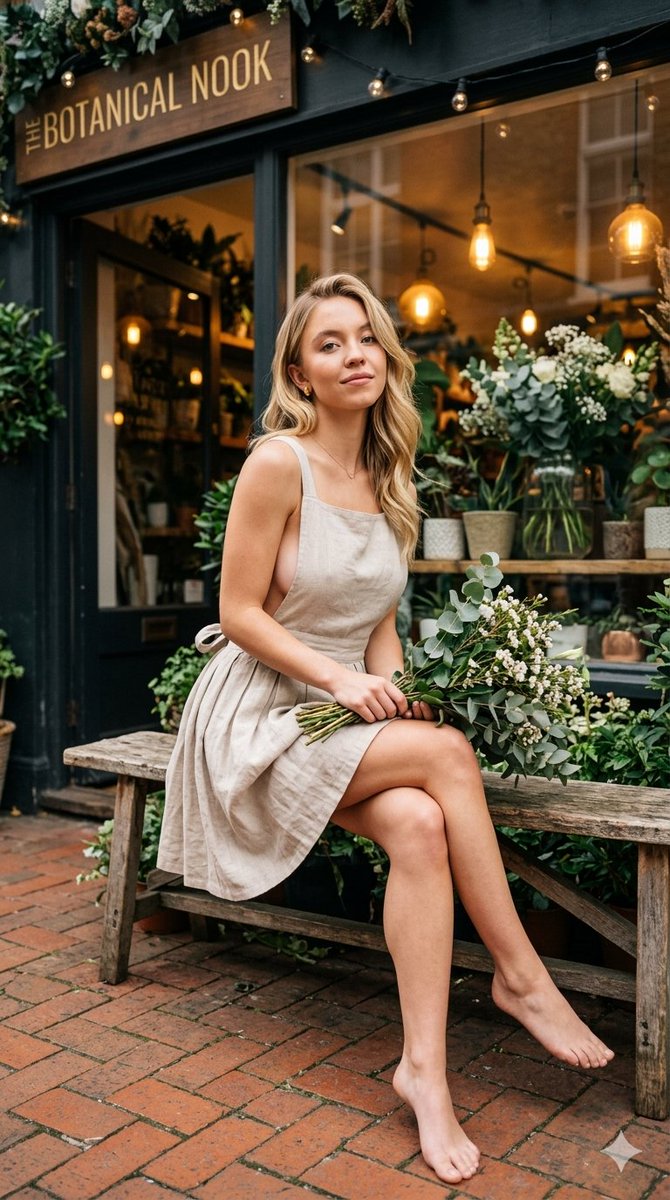 Sydney Sweeney Rustic Botanical Portrait