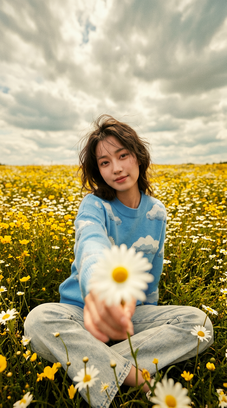 Retro Film Wildflower Portrait