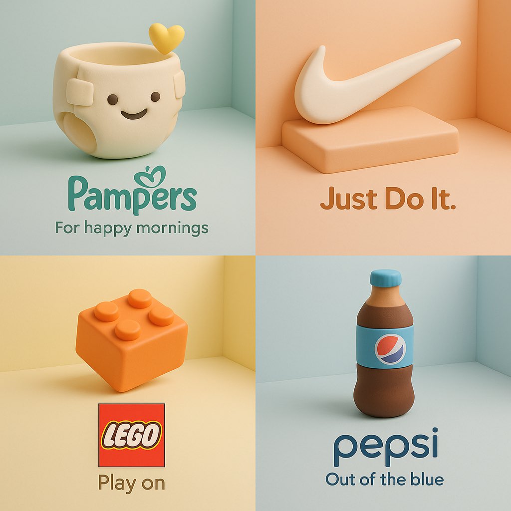 Soft 3D Cartoon-style Sculpture of Brand Product Made of Smooth Clay-like