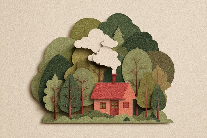 Layered Paper-cut Illustration of Subject Built with Overlapping Shapes in Soft