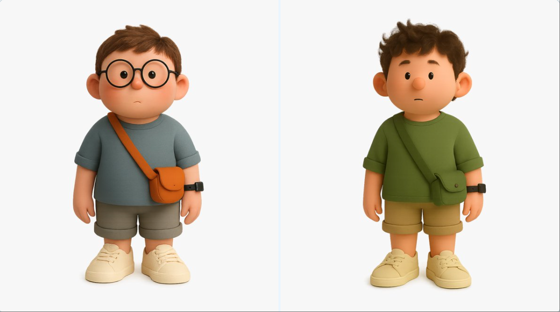 A 3D-rendered Digital Illustration of a Stylized Cartoon Boy Character Standing