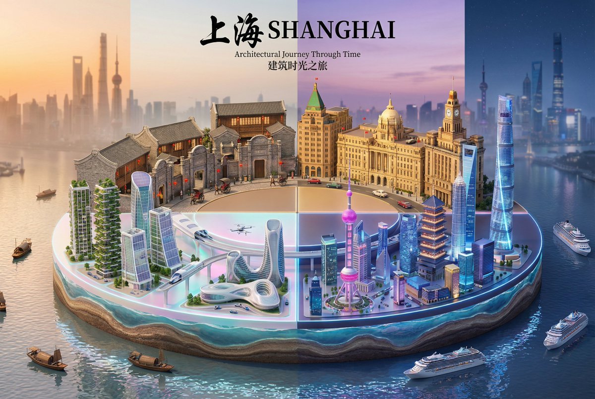 Stunning Hyper-realistic 3D Render of Shanghai's Architectural Evolution Displayed as Detailed