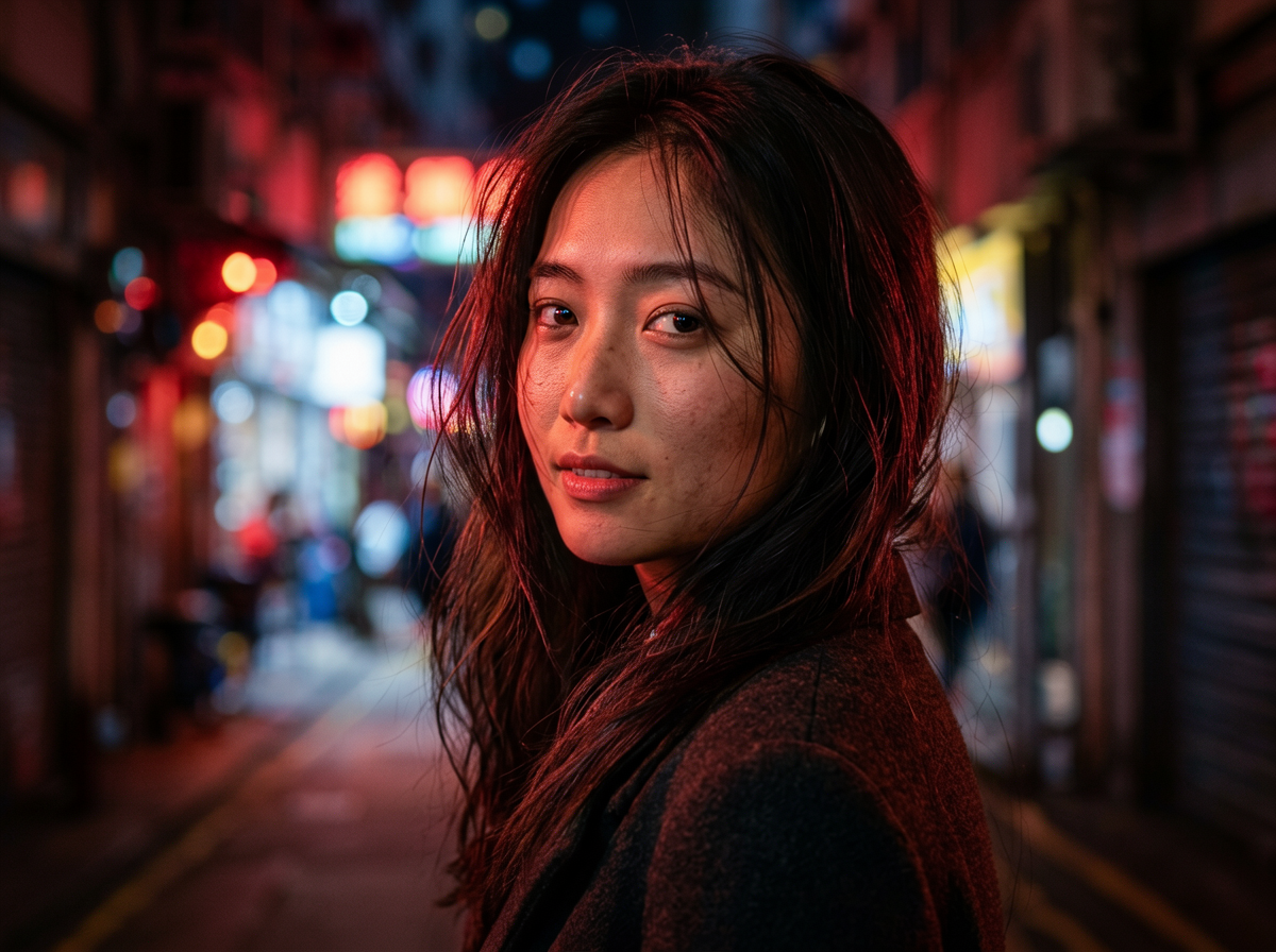 Night Street Looking-Back Portrait Photography