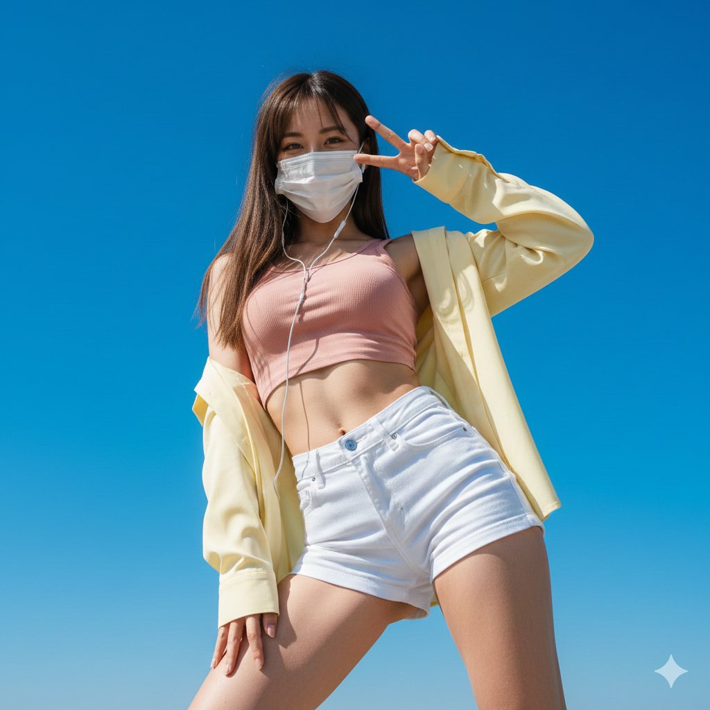 Masked Girl Flashing a Peace Sign