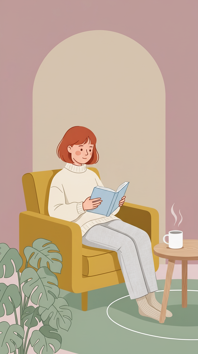 Nordic Minimalist Girl Reading Illustration