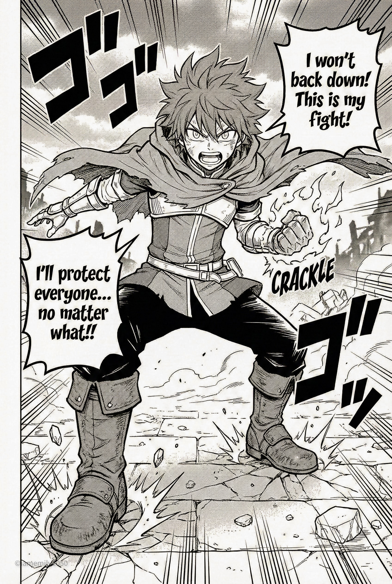 Intent a Dramatic High-energy Battle Scene Featuring a Determined Young Mage
