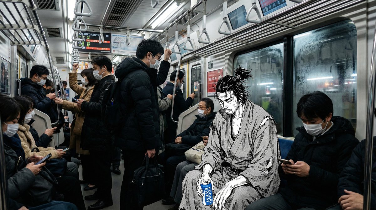 Photograph of a Crowded Subway Train in Tokyo Hyper-realistic Style