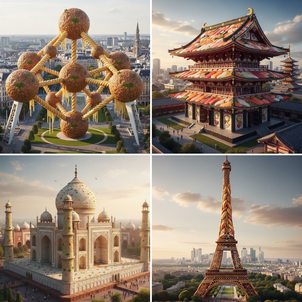 Ultra-realistic 3D Render of MONUMENT Made Entirely Out of FOOD Seamlessly