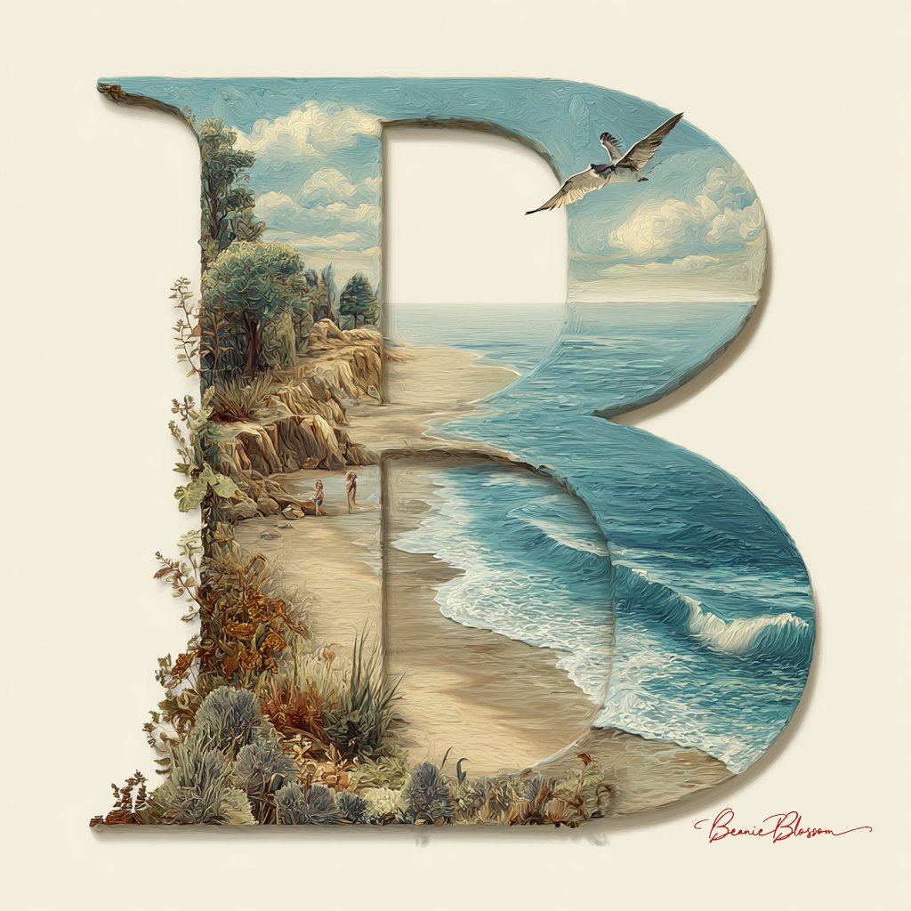 Letter B Beautiful and Elegant Decorated with a Beautiful Beachscape