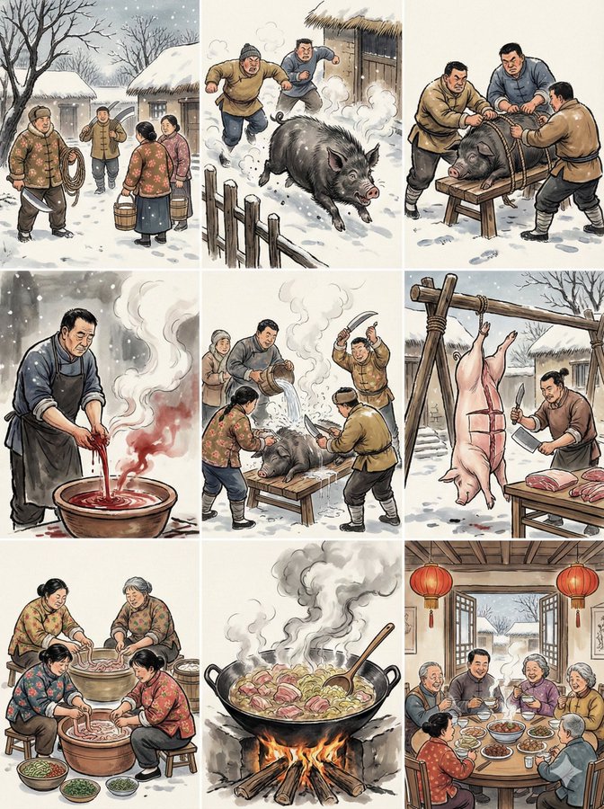 Ink Wash New Year Pig Slaughter