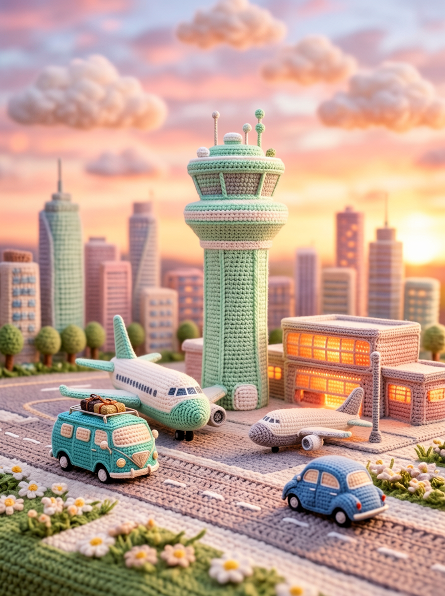 Crochet Miniature Airport Fairy Tale Scene