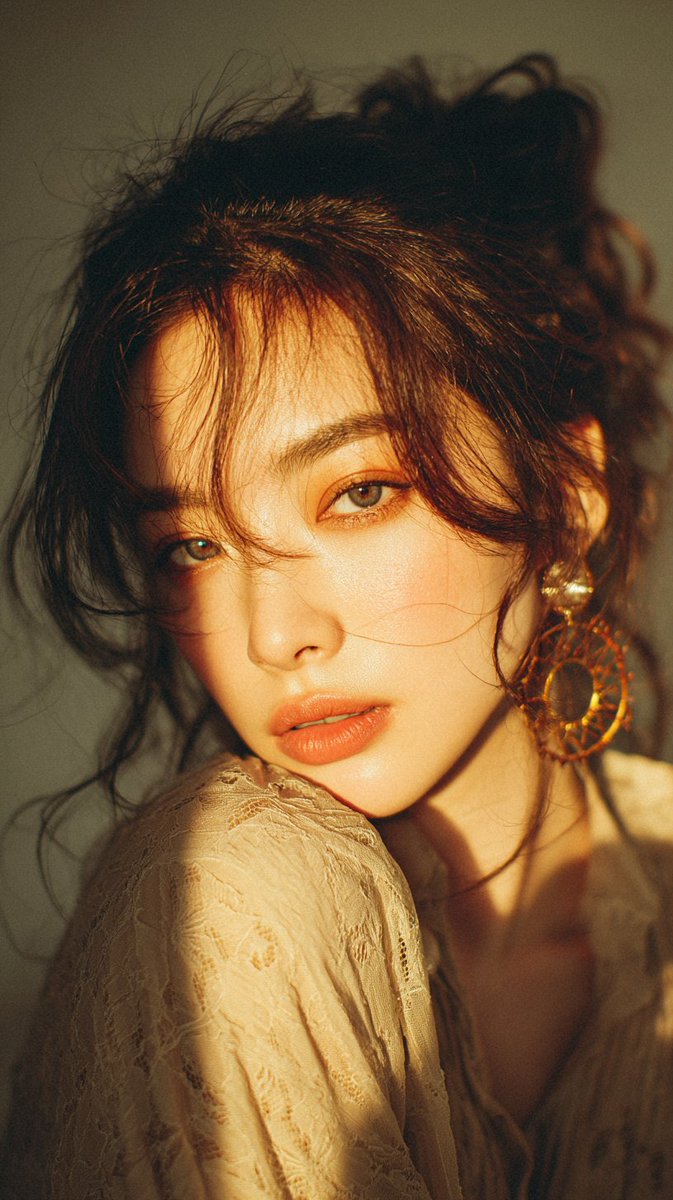 Vintage Lace Girl Golden Hour Closeup