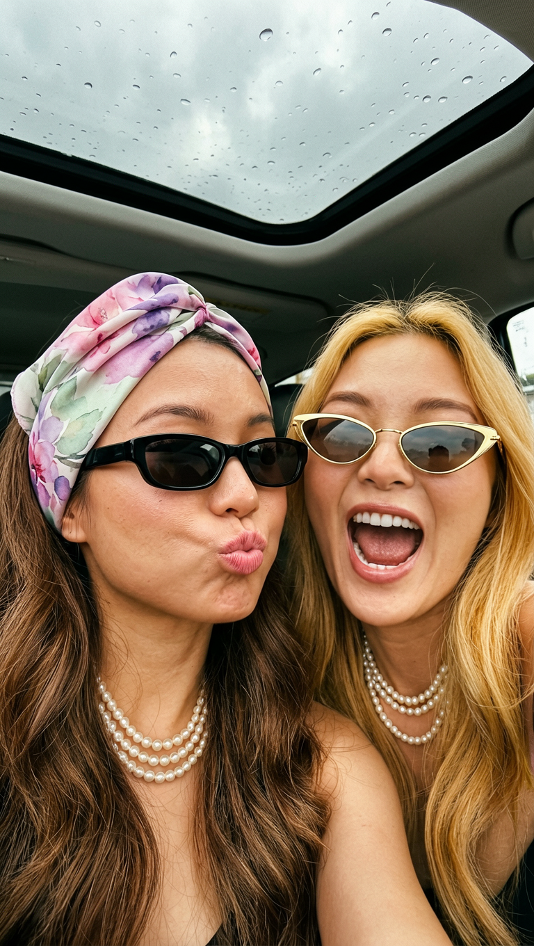 Vintage Headscarf BFF Car Selfie