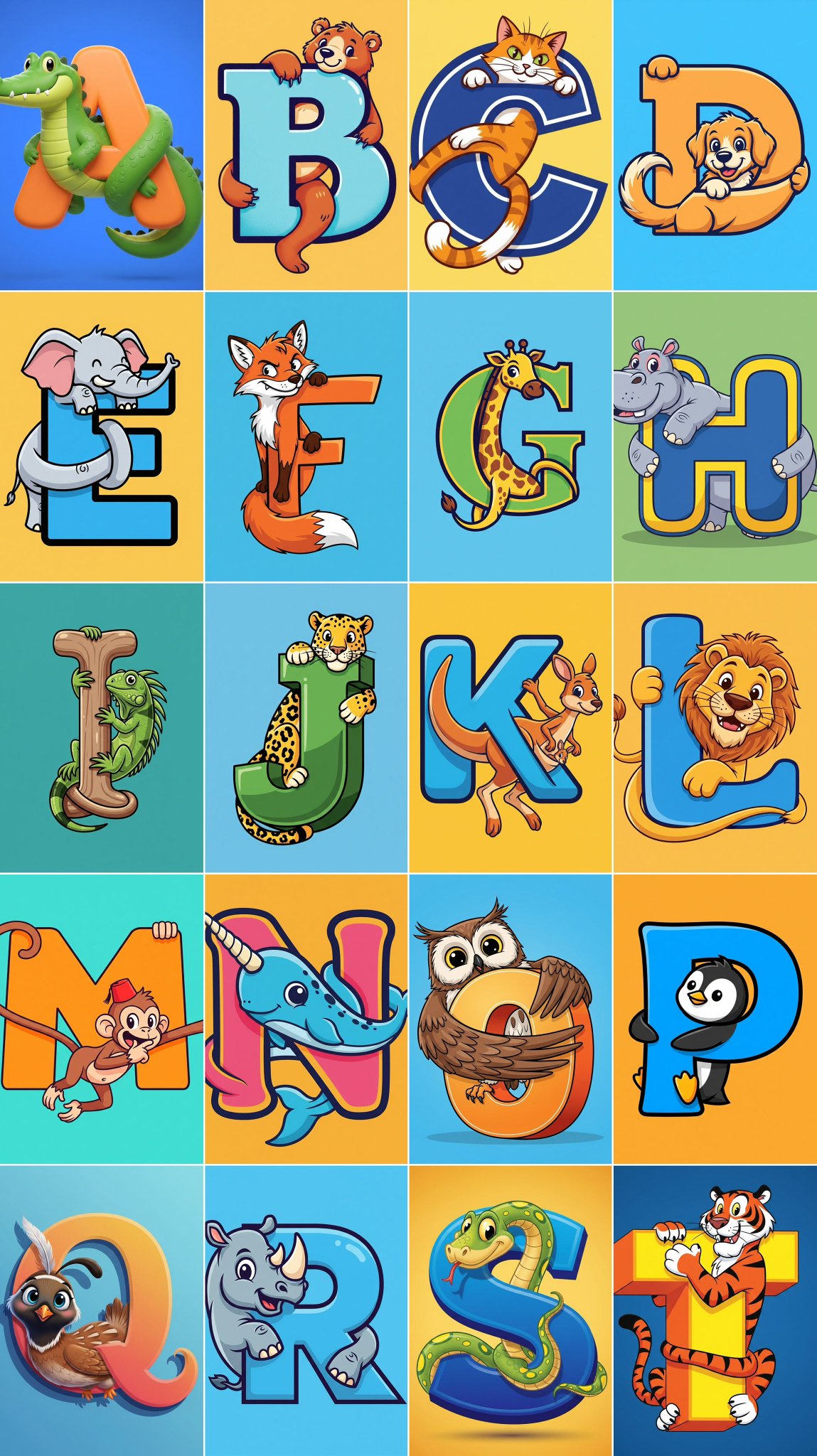Stylized Capital Letter Letter with a Cartoon Animal Intertwined with It