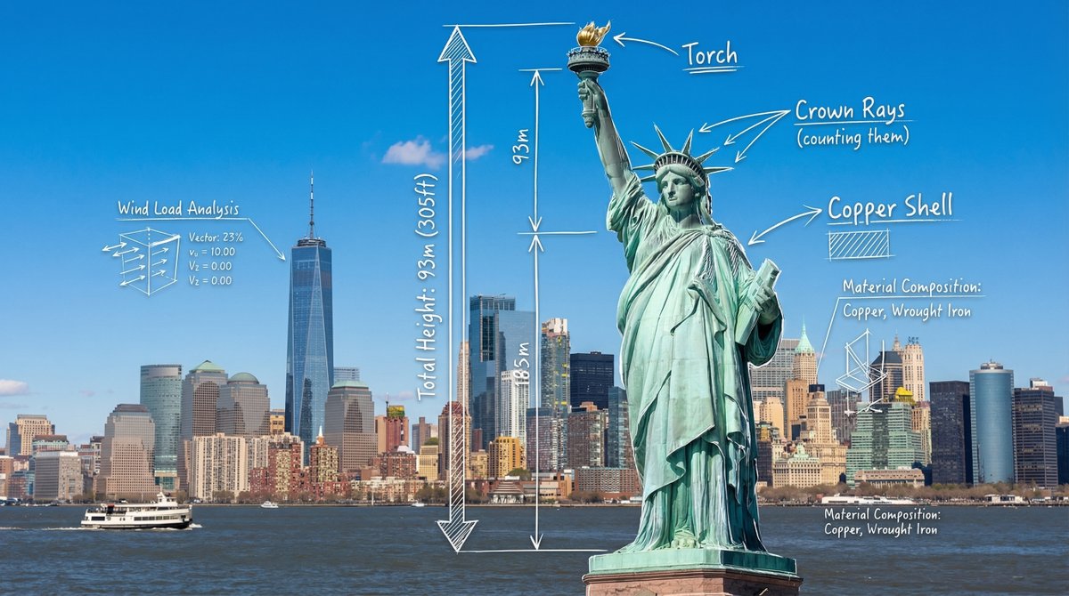 Photorealistic Wide-angle Landscape Shot of the Statue of Liberty with the