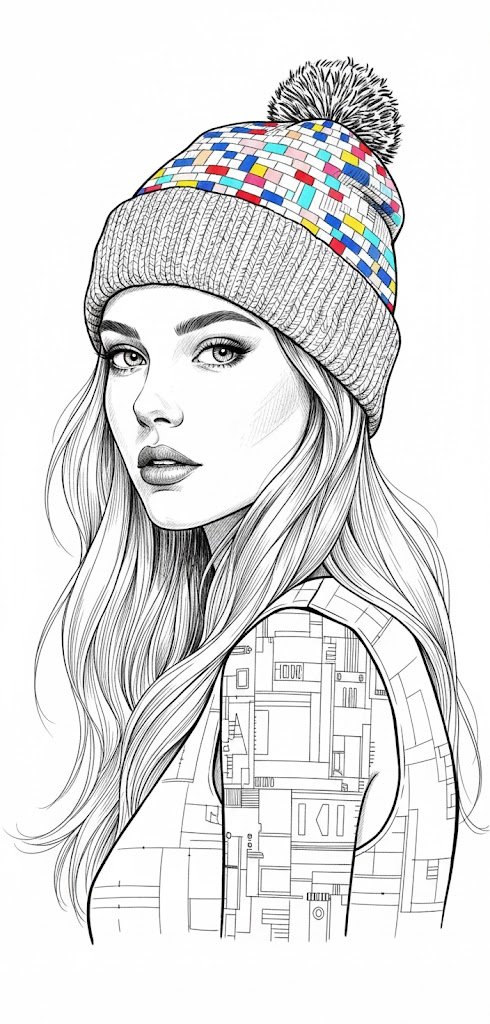 Ink Mosaic Beanie Girl