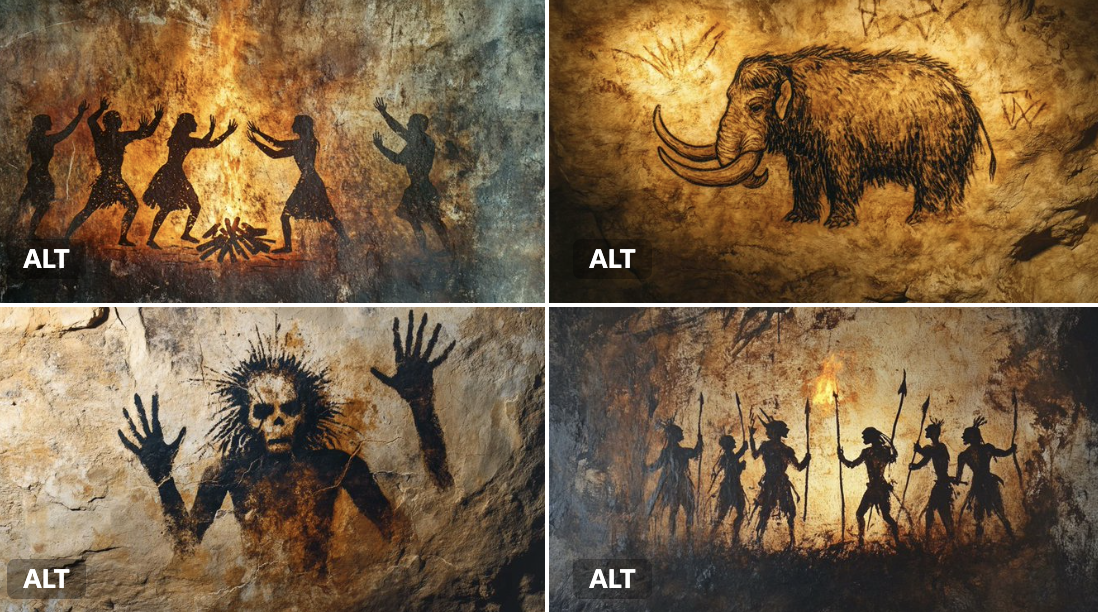Cave Painting of a Subject Rendered with Primitive Ochres and Charcoal