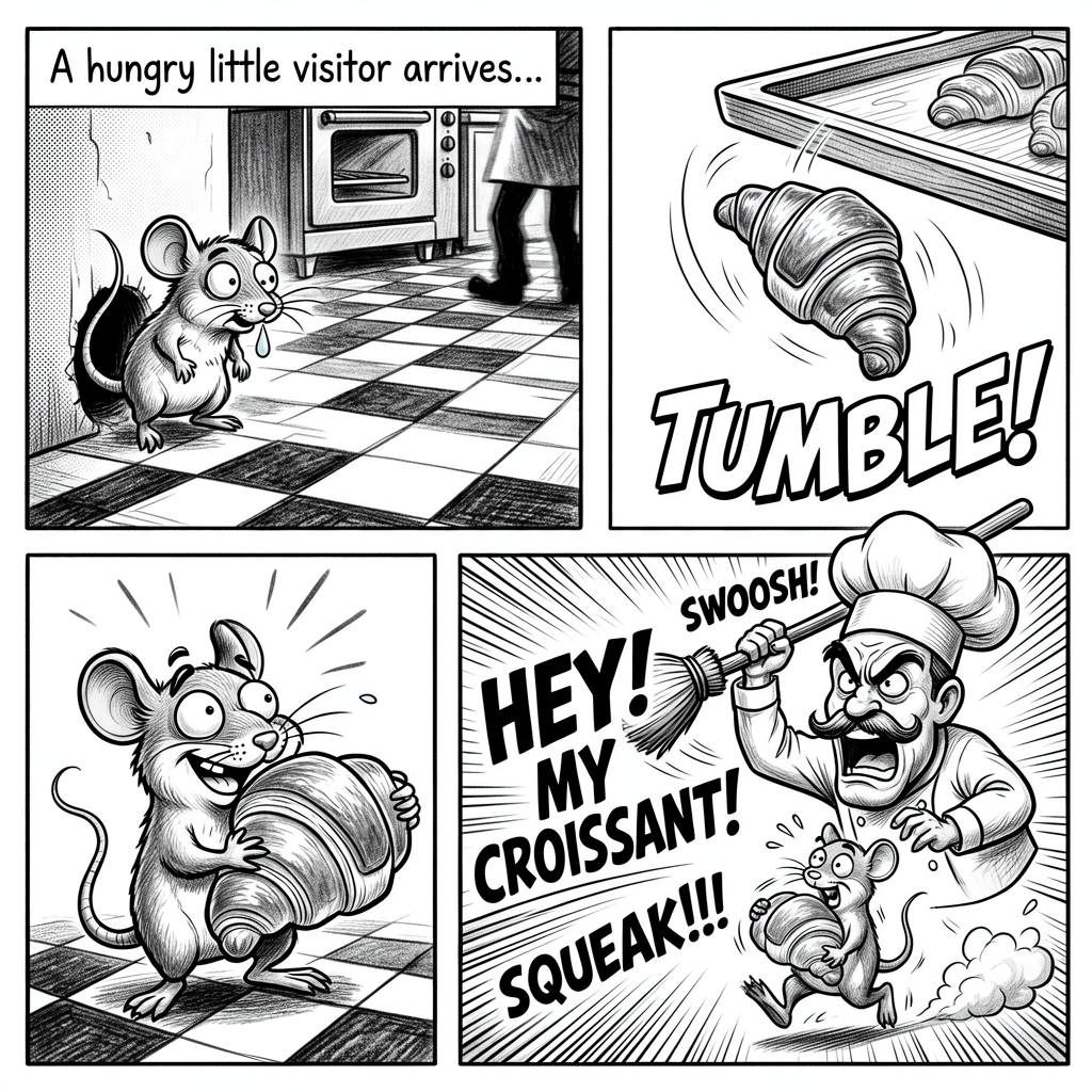 Mouse Entering Restaurant Video Scene Description