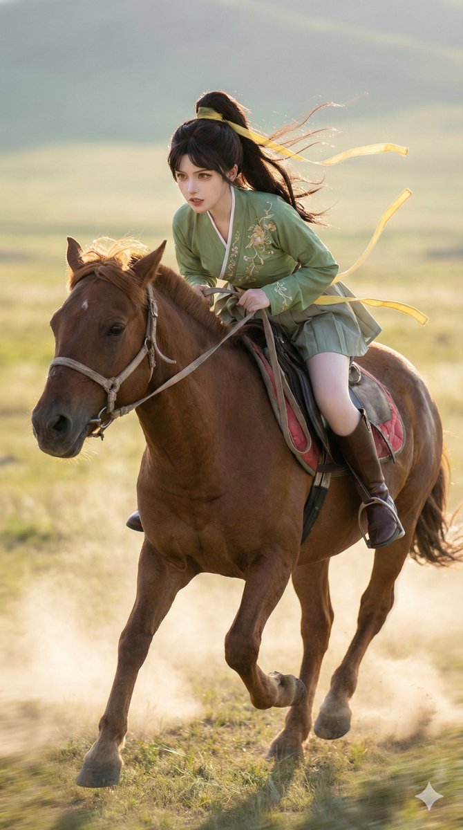 Hanfu Girl Galloping Prairie