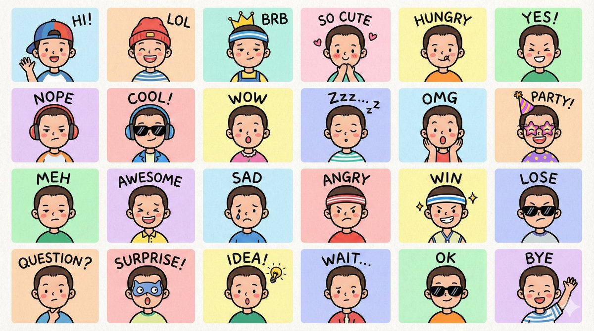 A Set of Colorful Hand-drawn LINE-style Half-body Q-version Emoji Portraits Based
