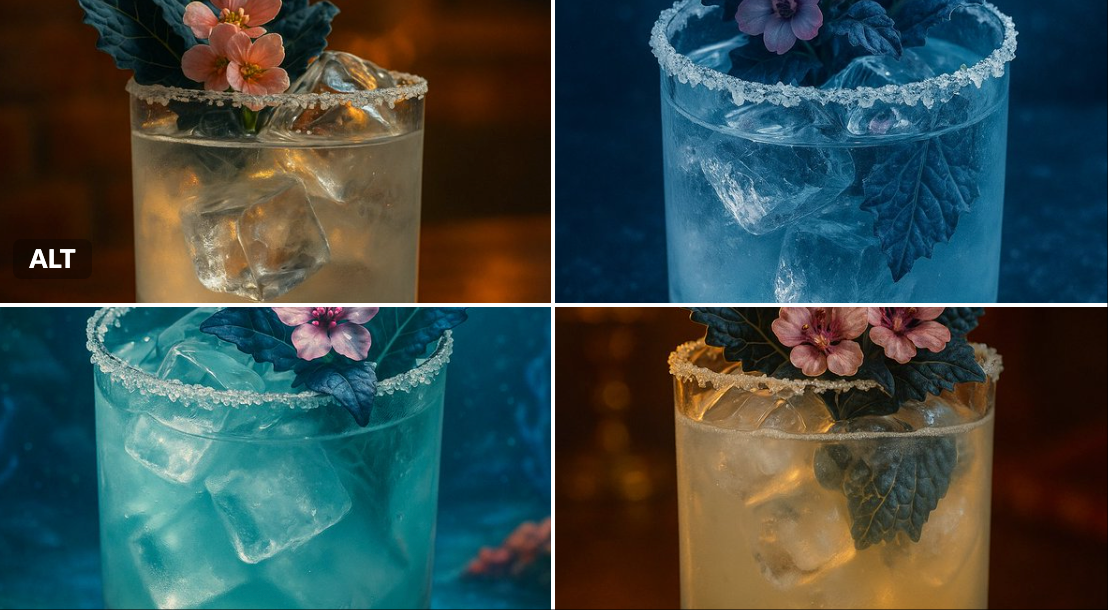 Realistic High-end Cocktail in a Frosted Glass with a Sparkling Salt