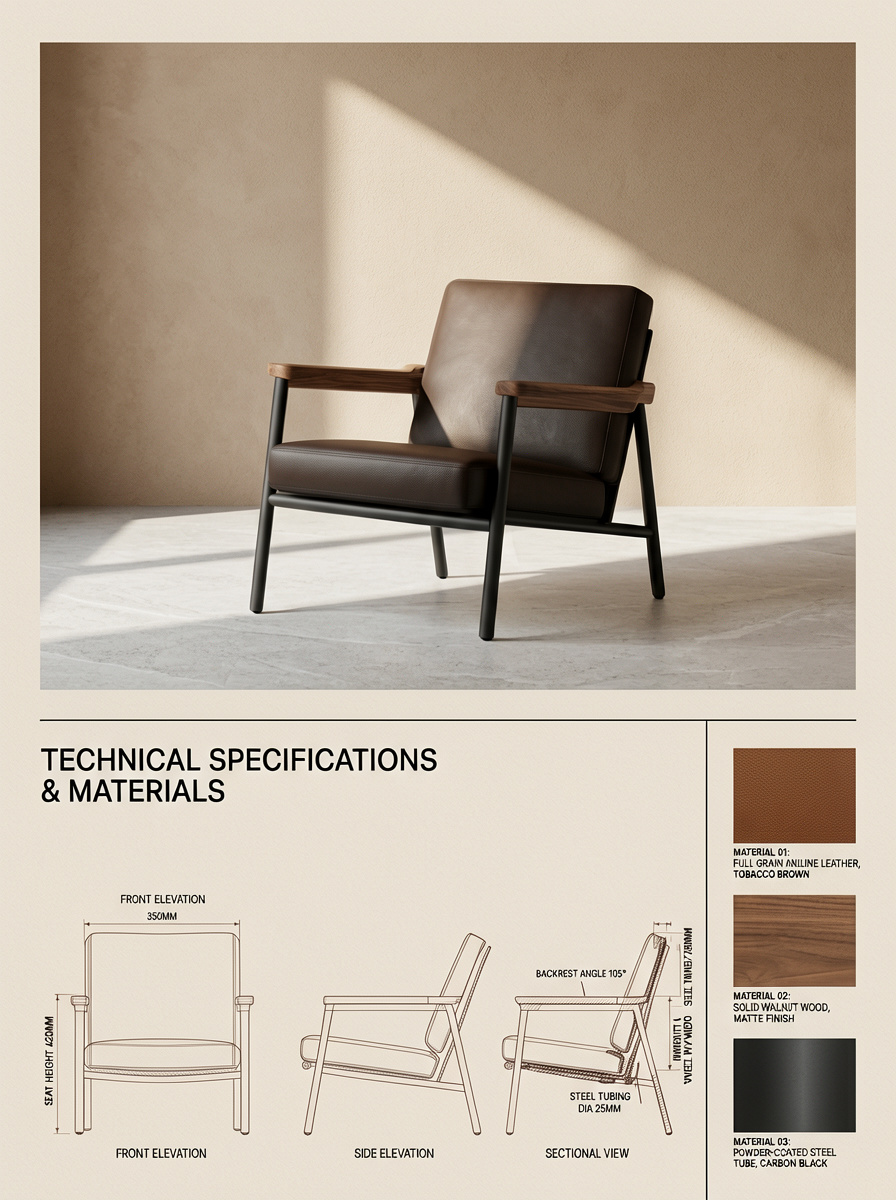Minimalist Leather Lounge Chair Product Page