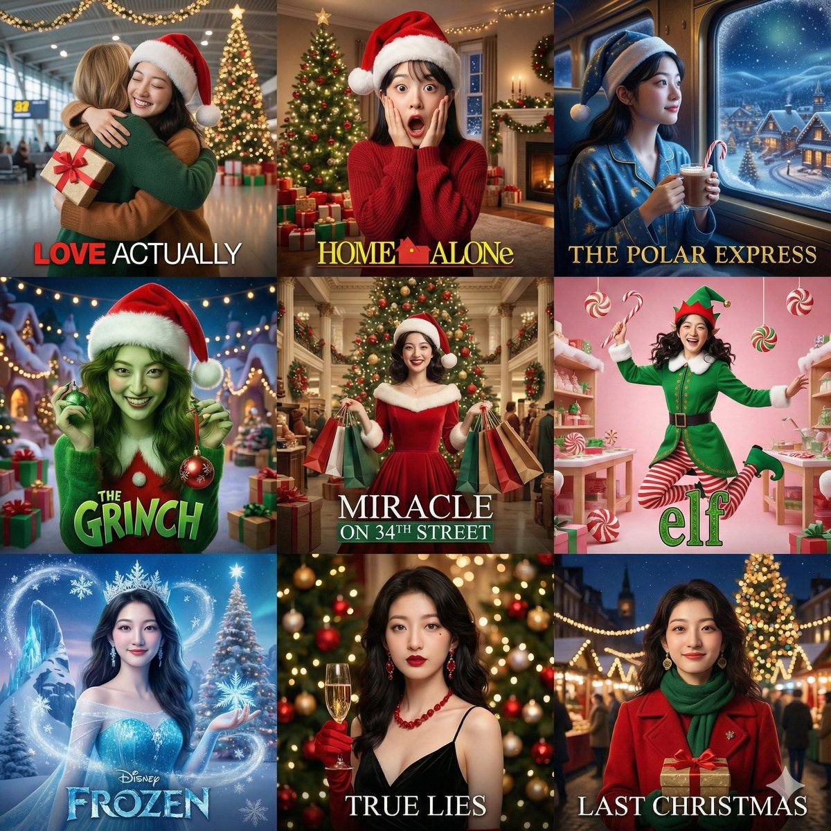 Place a Character into Christmas Scenes from Nine Films