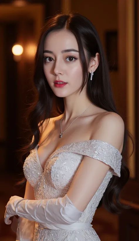 A Portrait of a Woman in a White Off-the-shoulder Wedding Dress