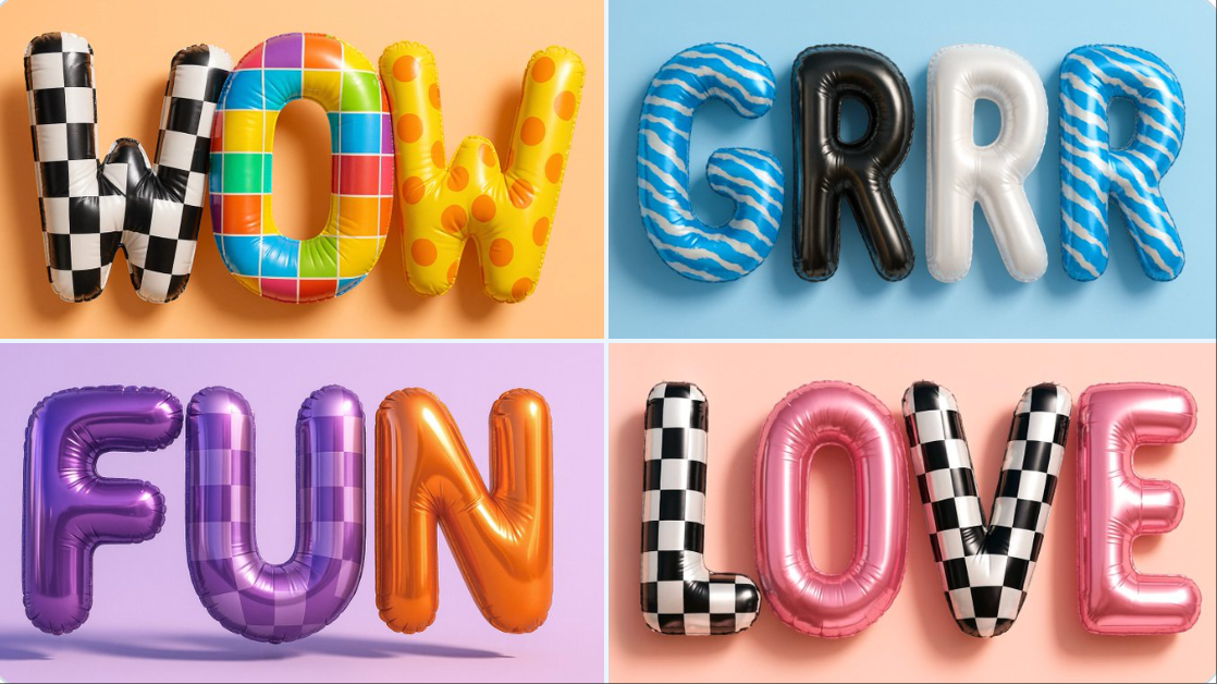 A Hyper-realistic 3D Rendering of Balloon Letters Forming the Word WOW