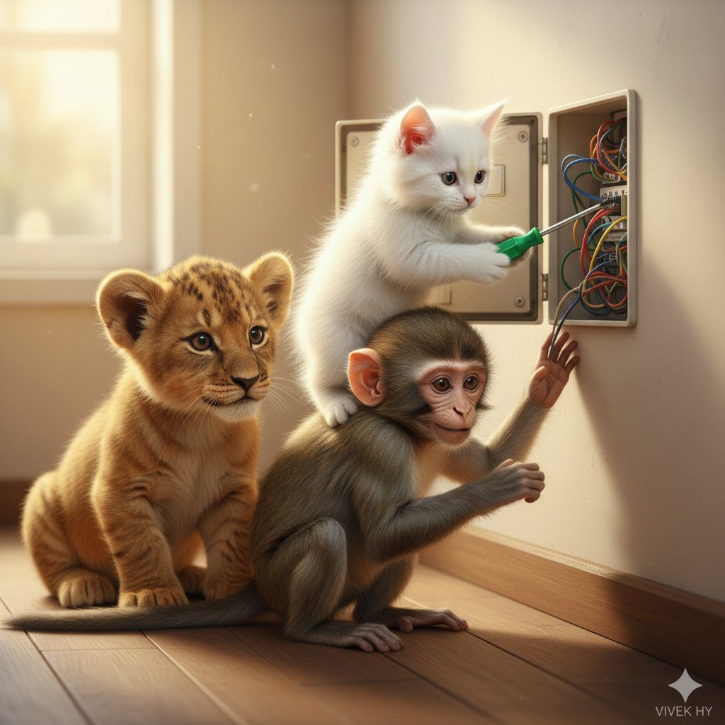 Kitten Monkey Teamwork Repair