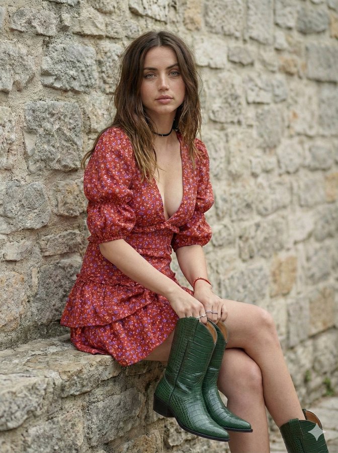 Boho Red Dress Against Stone