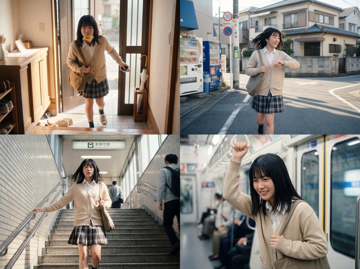 Japanese-Style Girl Rushing for the Subway