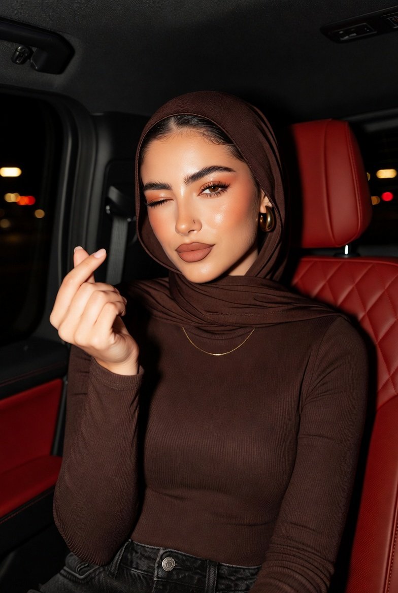 Hijab Beauty Luxury Car Wink Heart