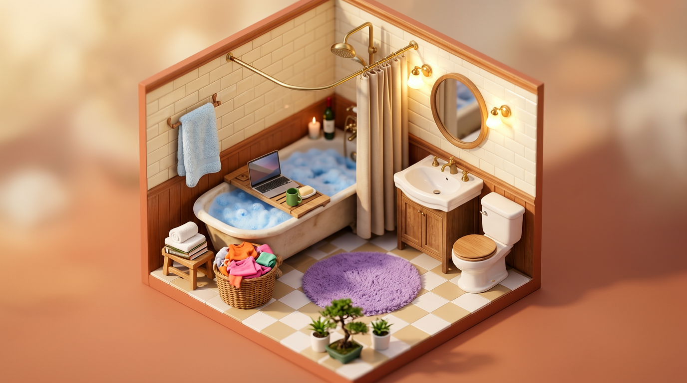 Japanese Bathroom Isometric Miniature Model