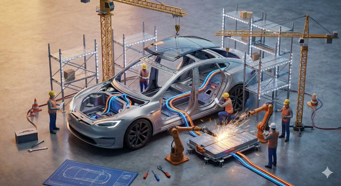Miniature Construction Crew Assembling PRODUCT Like a Skyscraper